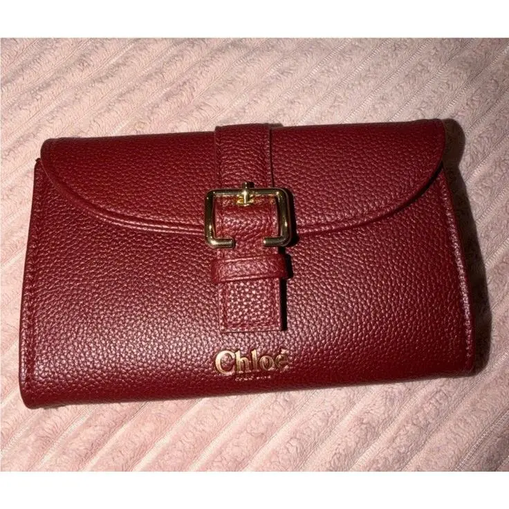 Chloe Red Pebbled Leather Wallet with Buckle