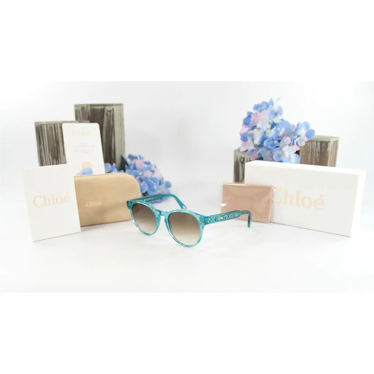 Chloe CE753S Aqua Gold Gradient Acrylic Metal Logo Sunglasses Case