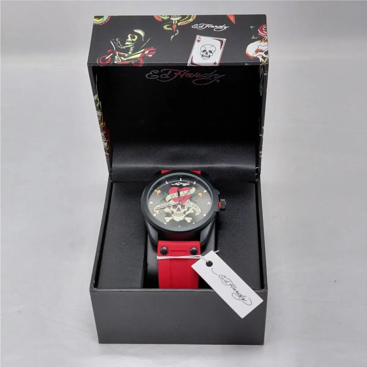 Mens Love Kills Slowly Skull Tattoo Quartz Watch Y2K Gothic Punk Rock by Ed Hardy