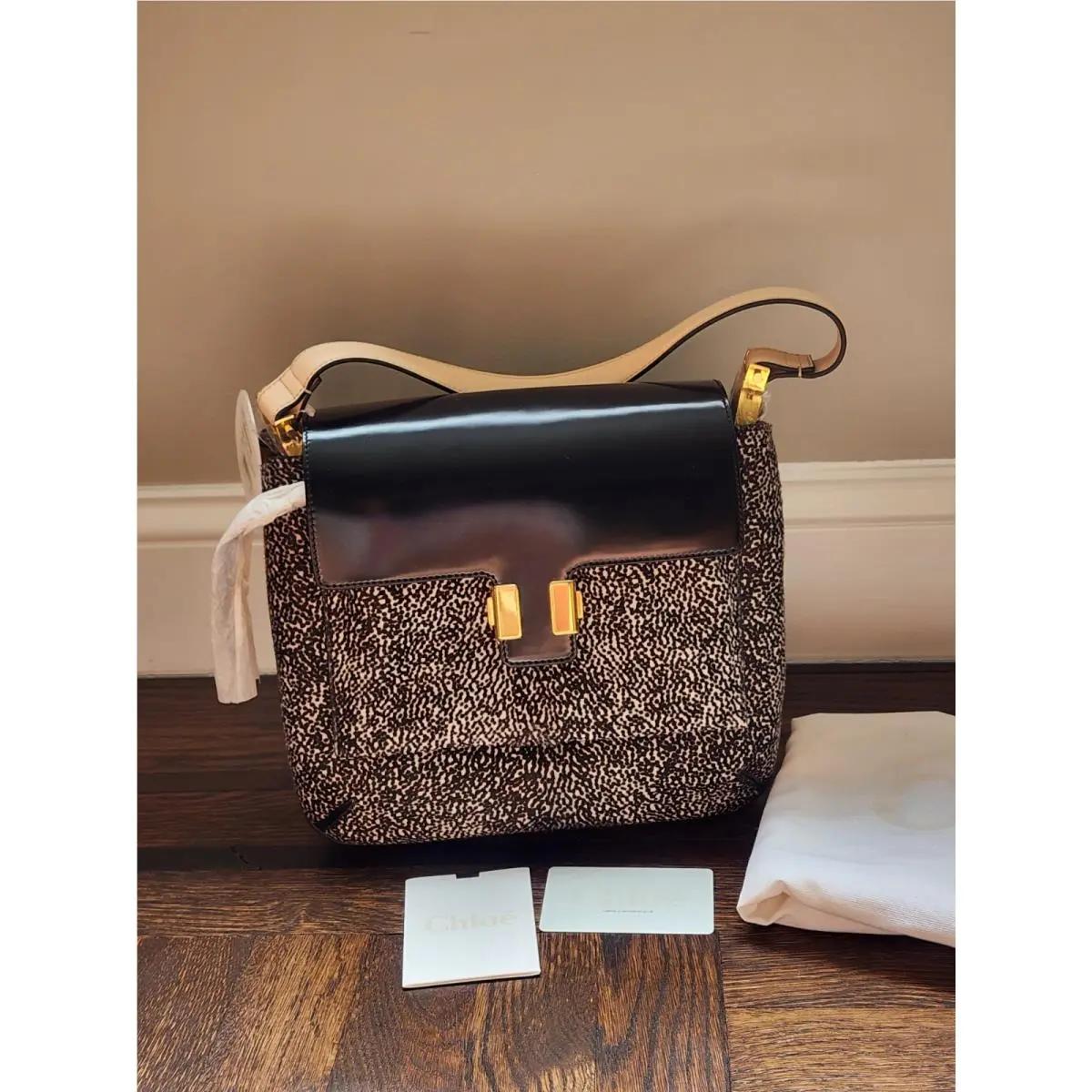 Chloe Shoulder Bag Black White Leather