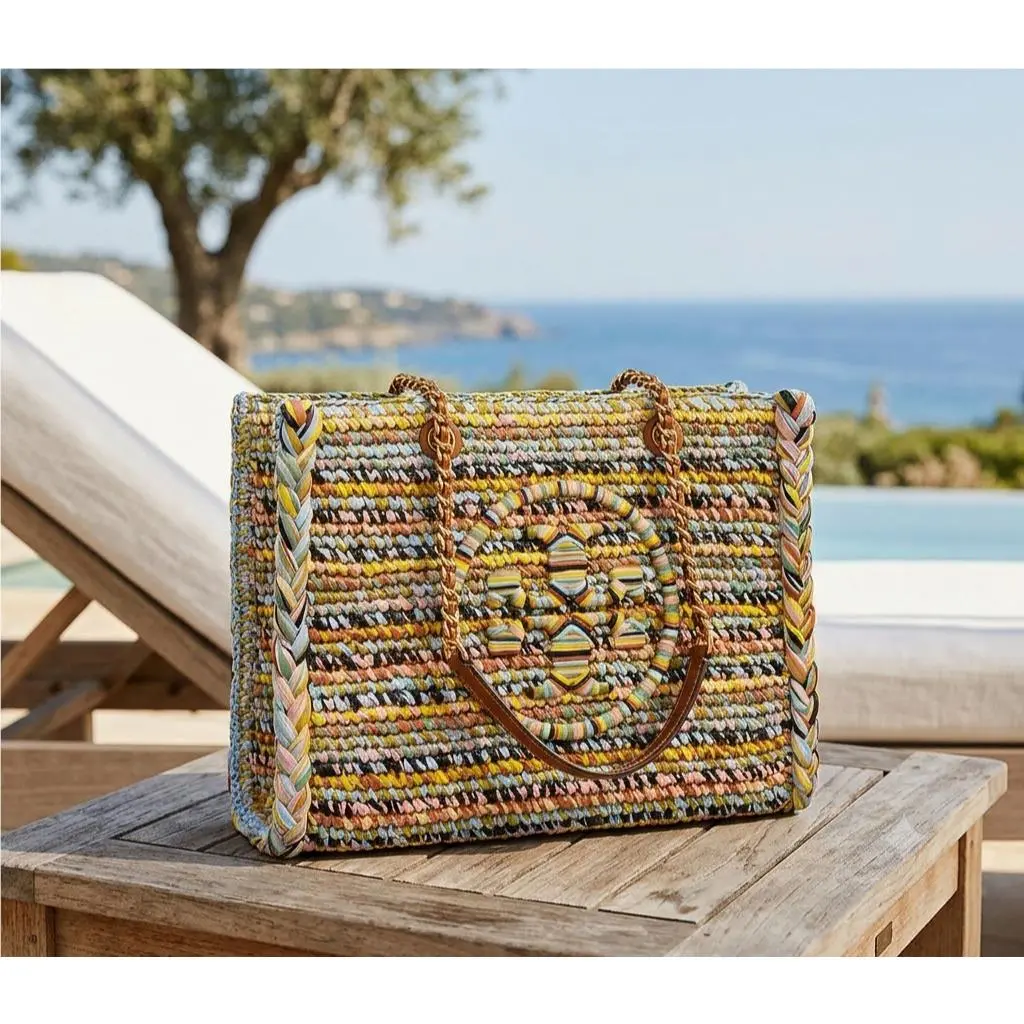 Ella Raffia Melange Multi Color Small Chain Shoulder/shopper Tote Bag by Tory Burch