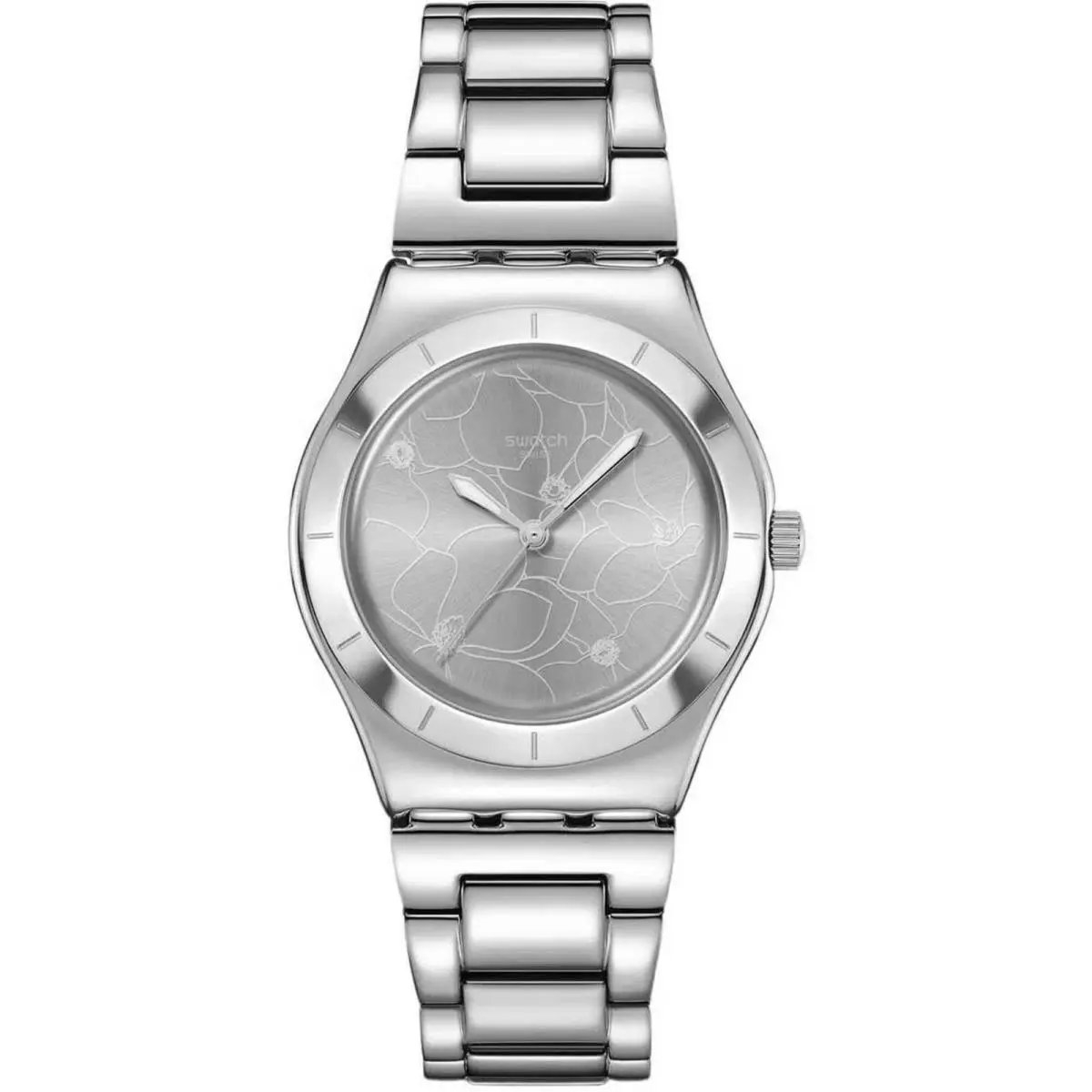 Swatch Women`s Watch Blossom Time Petal Bliss Silver Dial Steel Bracelet YLS237G
