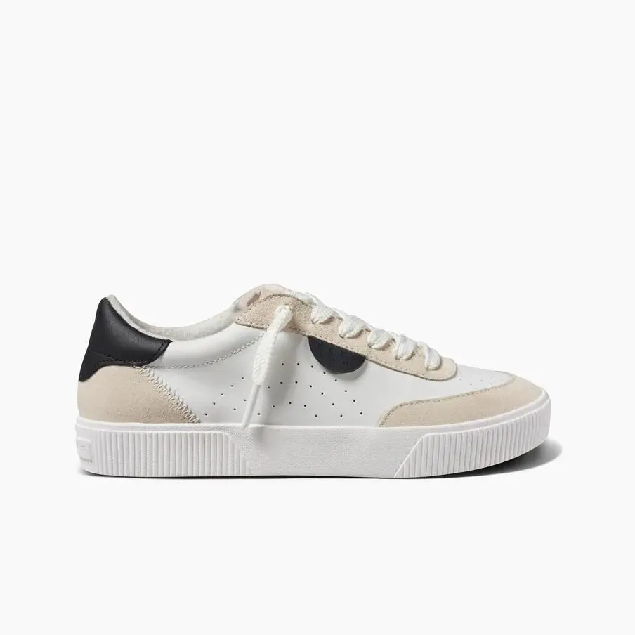 Reef Lay Day Seas Women`s Leather Sneakers in White/black Lese Size 8.5