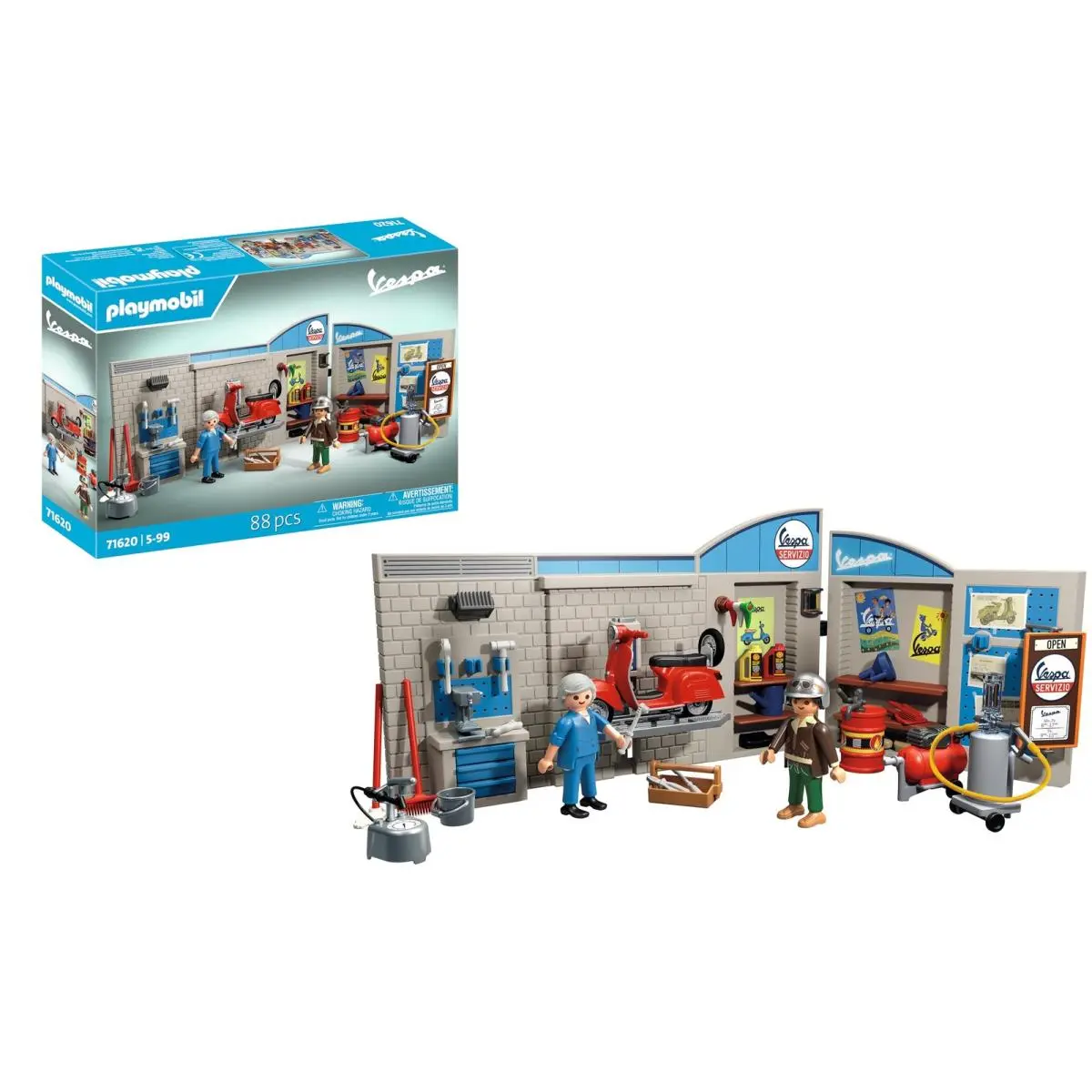 Playmobil 71620 Cars: 60s Vespa Garage Including Movable Lifting Platform with