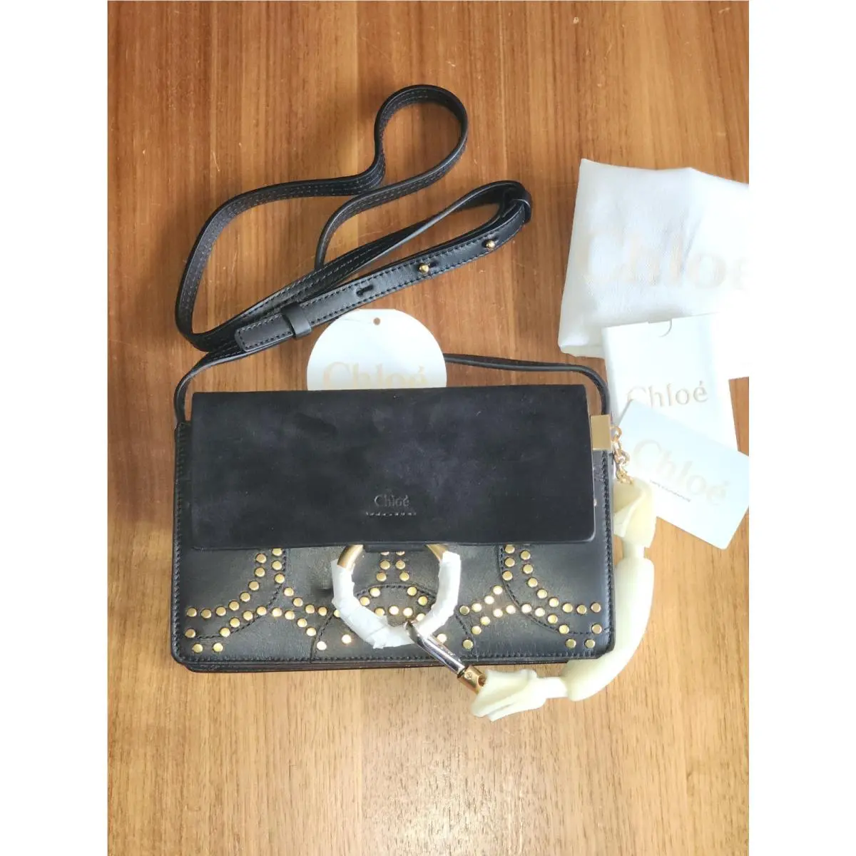 Chloe Faye Crossbody Women Bag in Black Suede