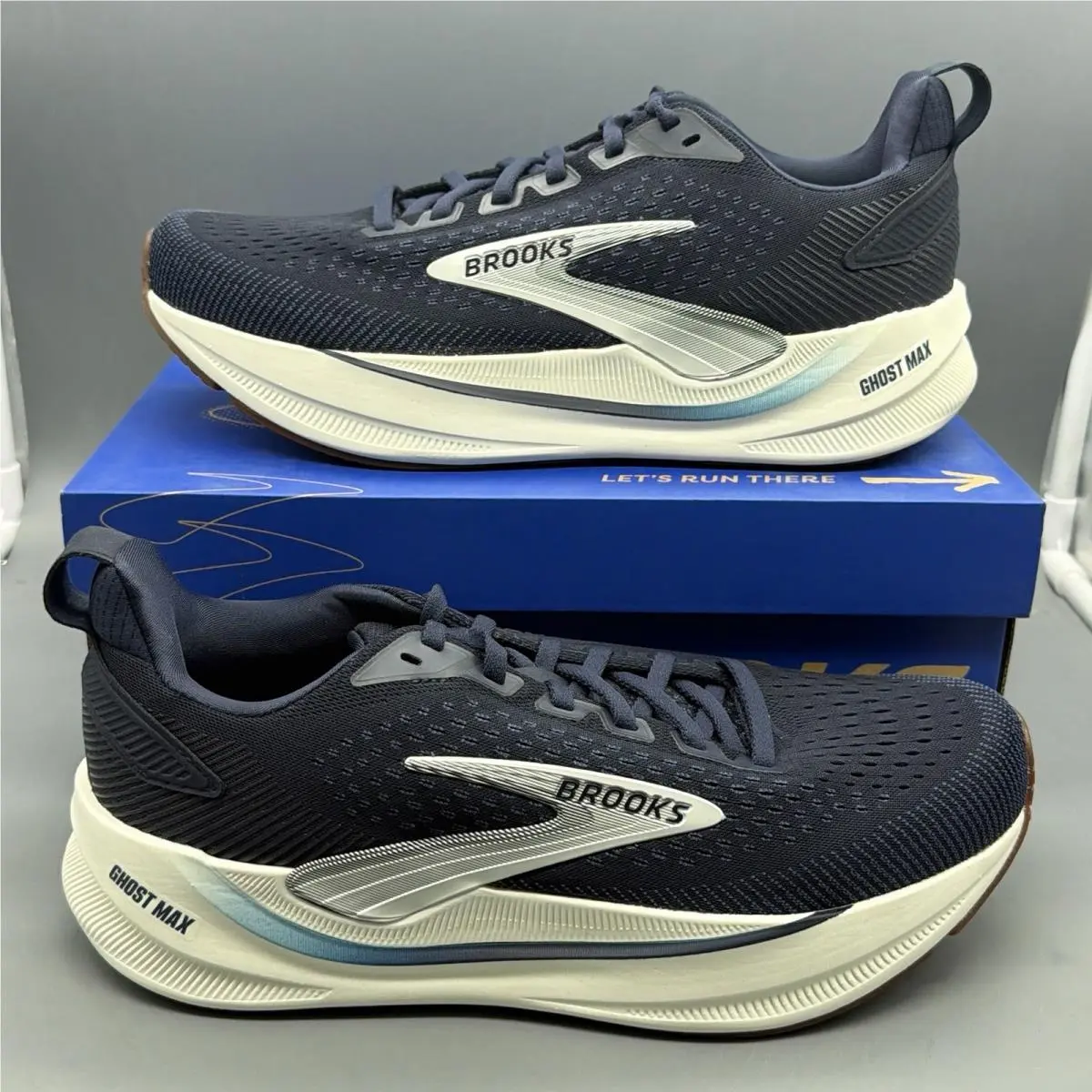 Brooks Ghost Max 4 Mens 8 2E Wide Running Gym Training Walking Shoes Navy White