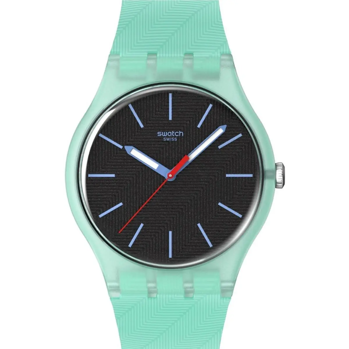 Swatch Unisex Watch Hint Of Mint Quartz Black Dial Silicone Strap SO29L103
