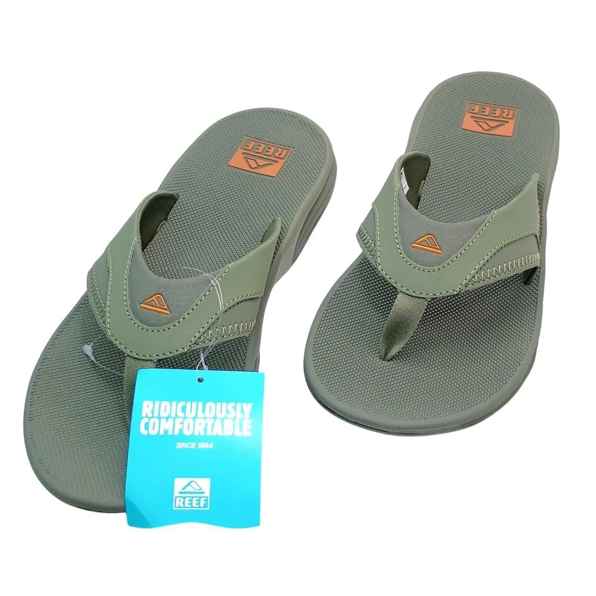 Reef Cushion Fanning Flip Flops Men Size 11 Olive Green Synthetic Athletic