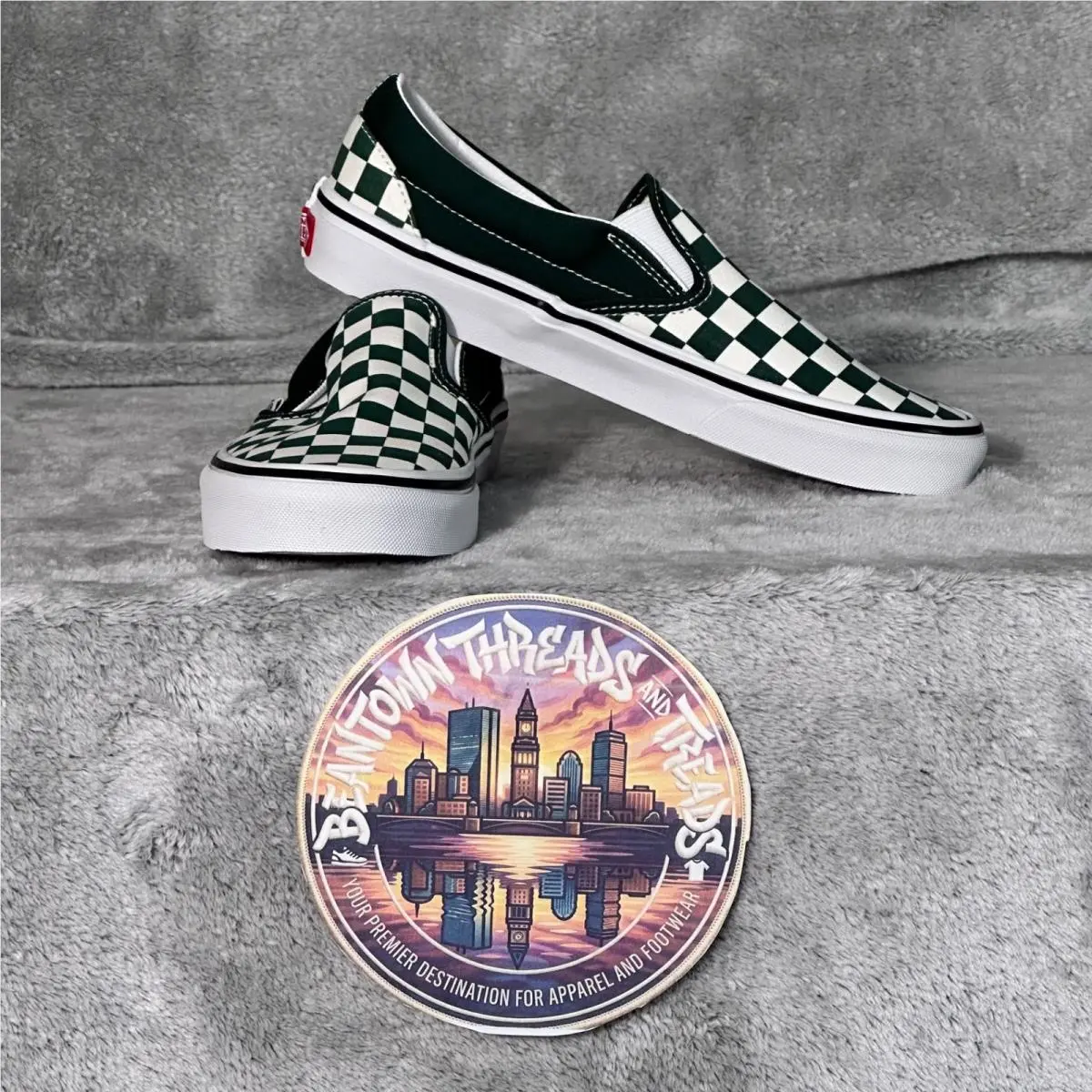 Vans Men’s/women’s Classic Slip-on Checkerboard Emerald Green White Canvas Shoes