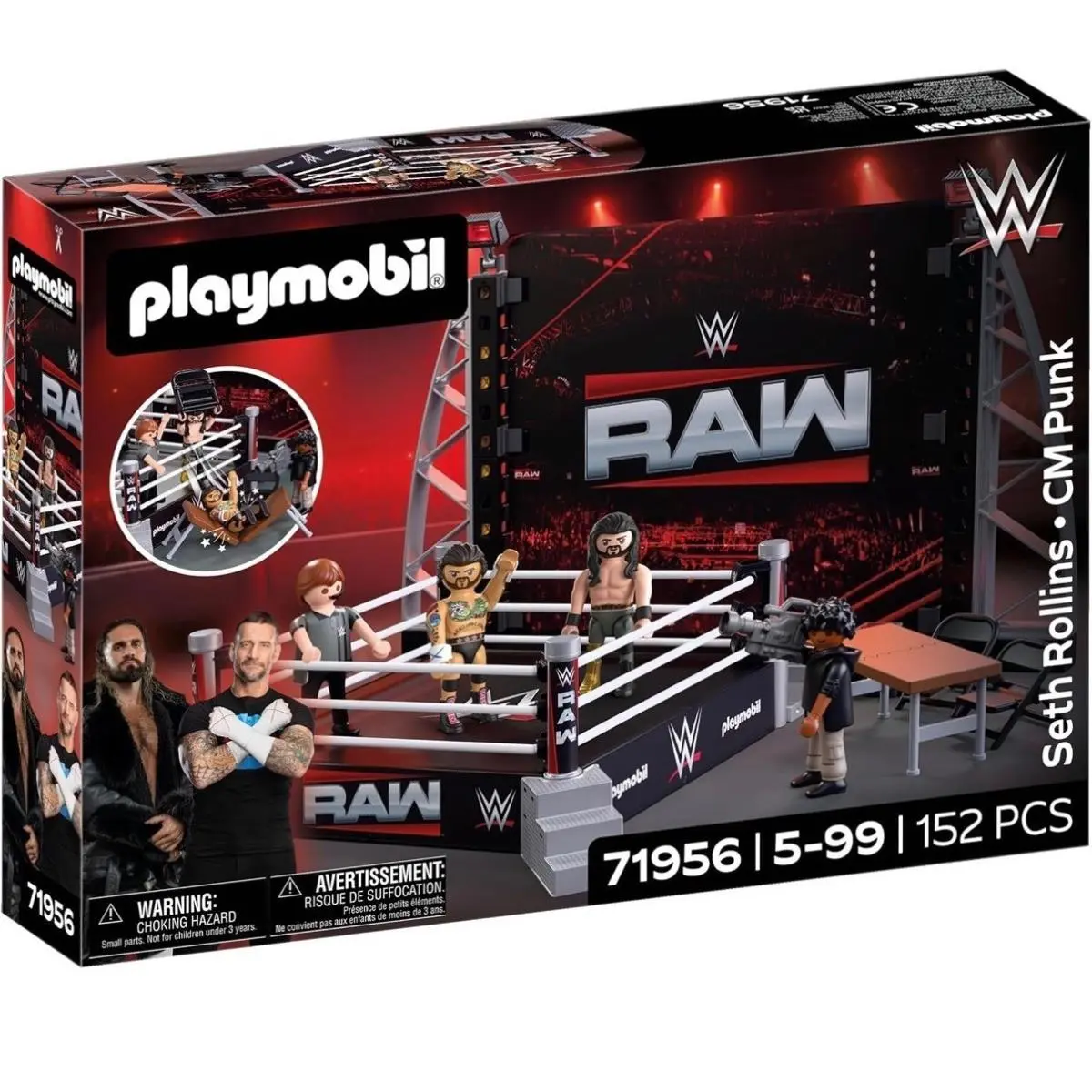 Playmobil Wwe Raw Wrestling Ring Seth Rollins CM Punk Playset 71956 152pc
