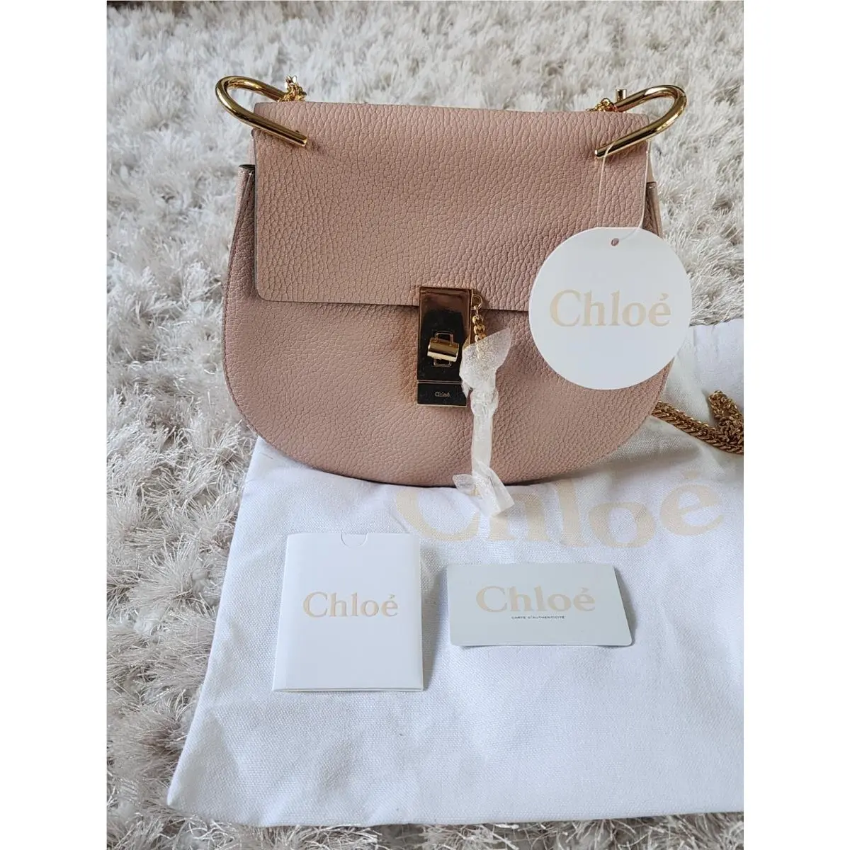 Chloe Drew Small Womens Crossbody Cement Pink Leather Bag