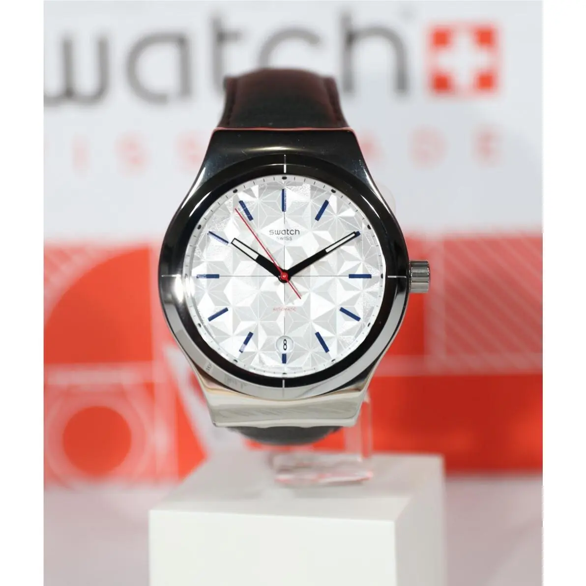 Swiss Swatch Sistem51 Automatic Puzzle YIS408 42MM Silver Colored Leather St