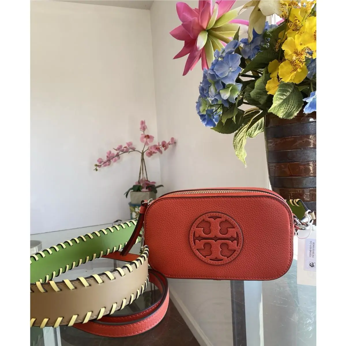 Tory Burch Miller Logo Mini Pebbled Leather Crossbody Bag-poppy Red