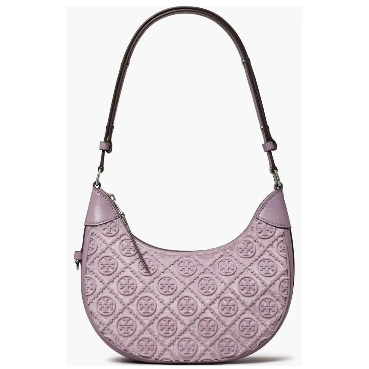 Tory Burch Lilac T Monogram Fil Coupe Crescent Shoulder Bag