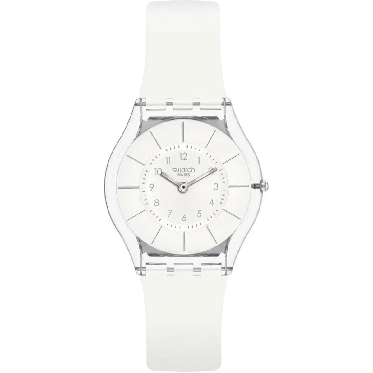 Swatch Unisex Watch White Classiness Quartz Transparent Case Strap SS08K102-S14