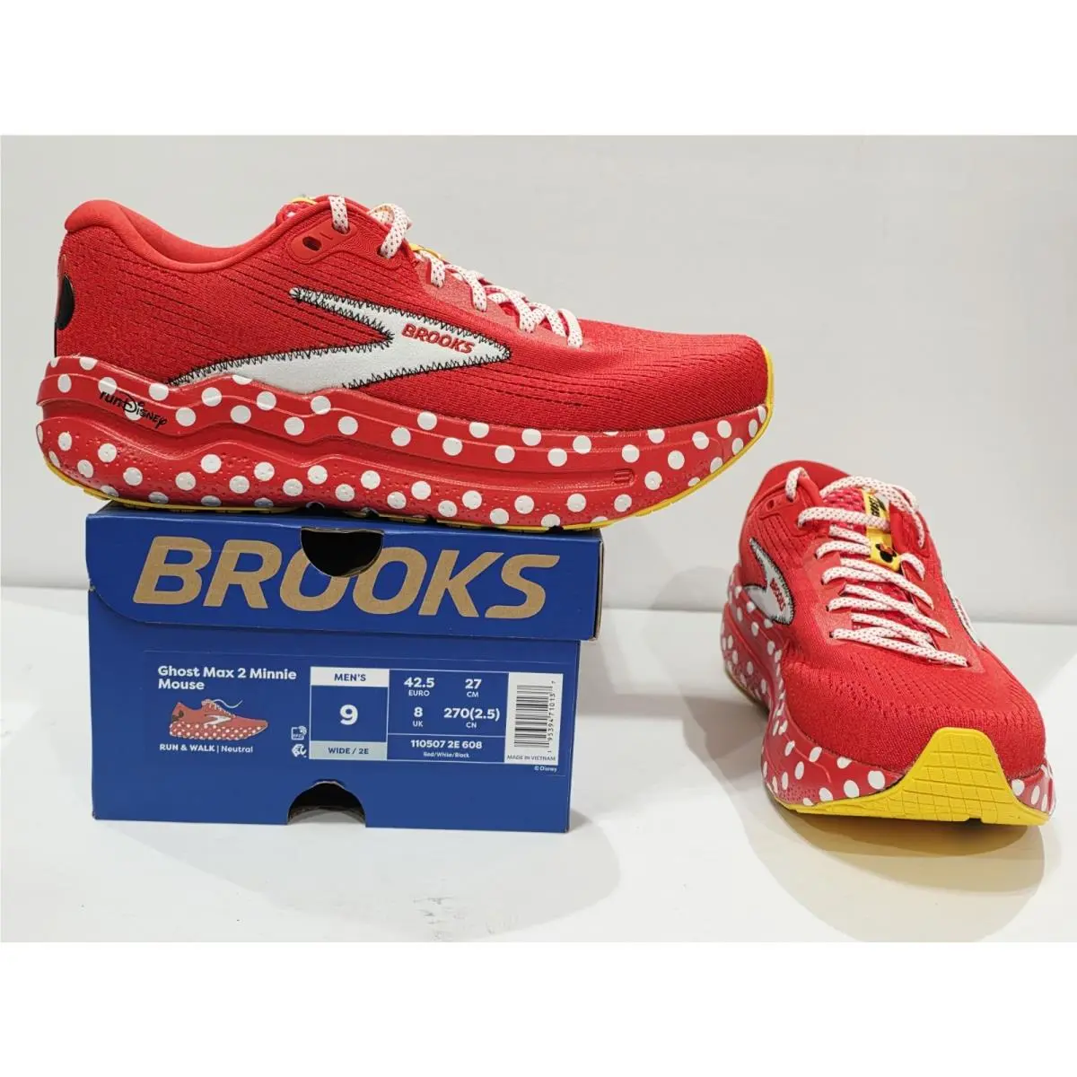 Brooks Ghost Max 2 Minnie Mouse Rundisney 2025 Red Polka Men’s 10 Wide 2E