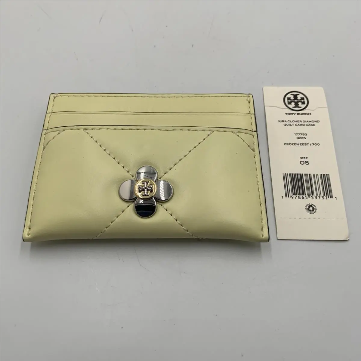 Tory Burch Yellow Kira Clover Diamond Quilt Card Case w/ Tags