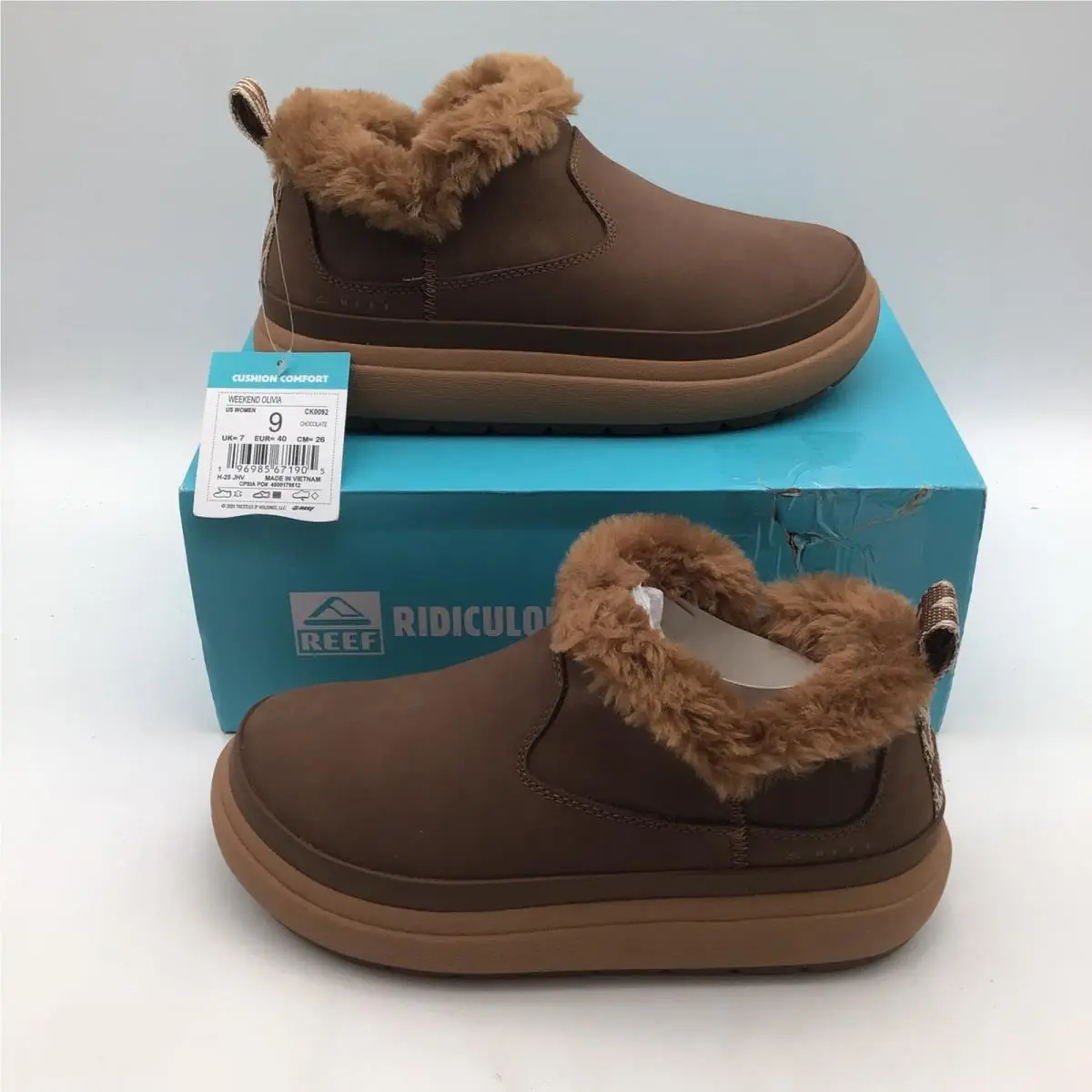 Reef Weekend Olivia Women Size 9 Brown Fur Lined Slip On Ankle Boots