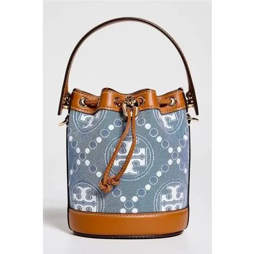 Tory Burch T Monogram Denim Mini Bucket Bag