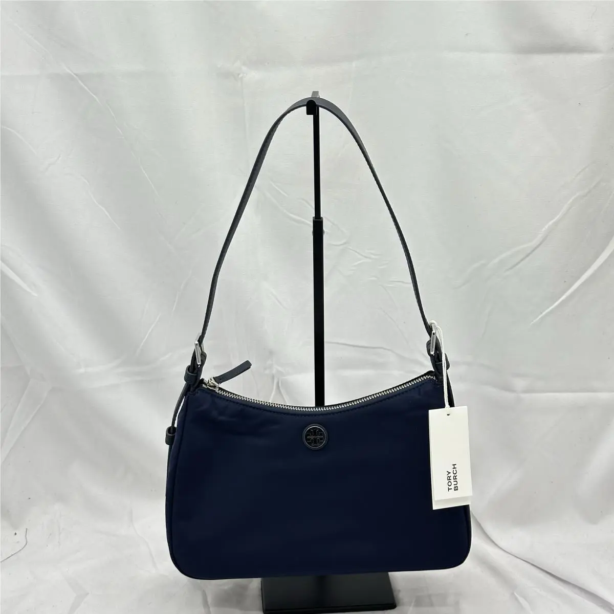 Tory Burch Womens Small Zip Top Shoulder Bag Nylon 177335 Tory Navy