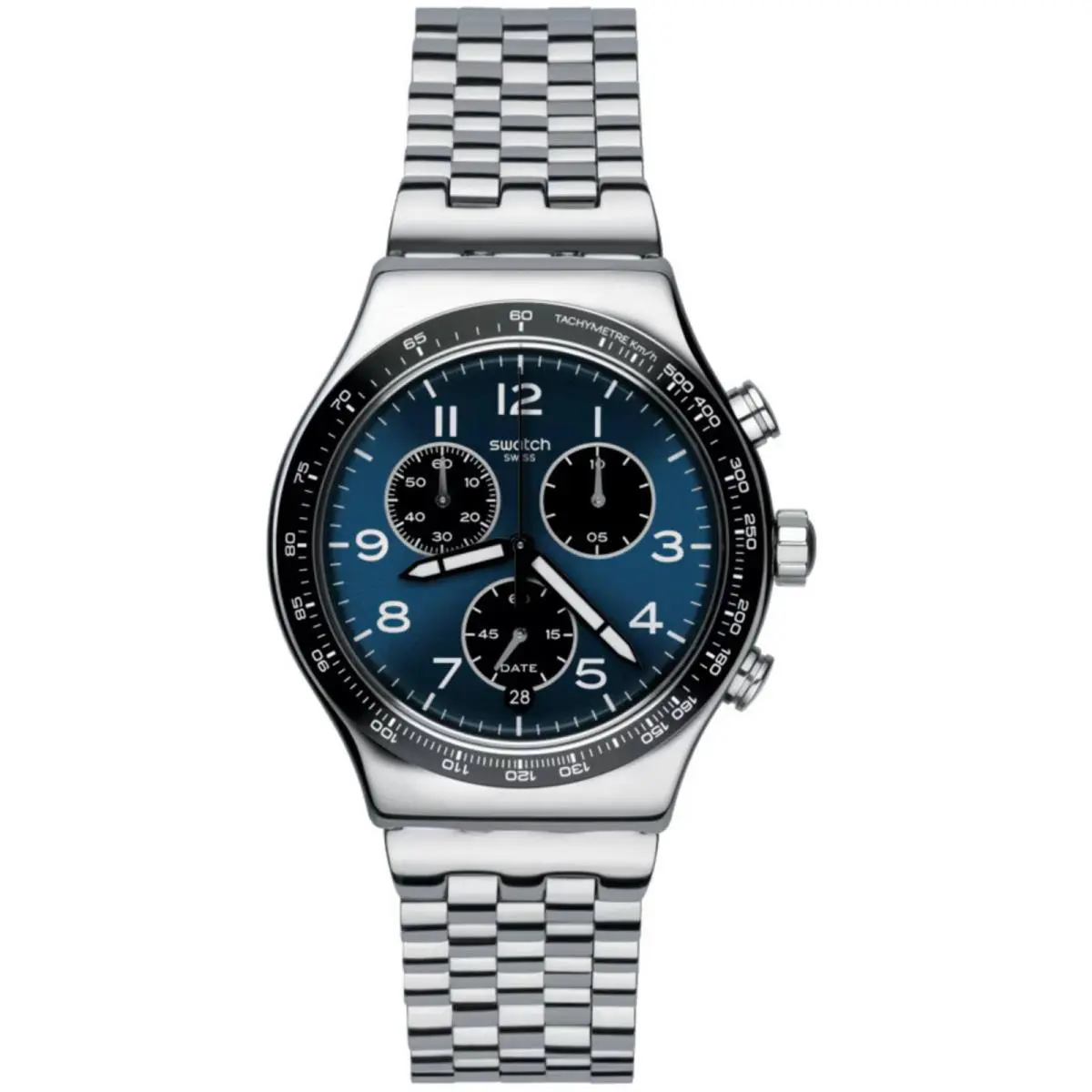 Swatch Unisex Watch Core Boxengasse Chrono Blue and Black Dial Bracelet YVS423GC