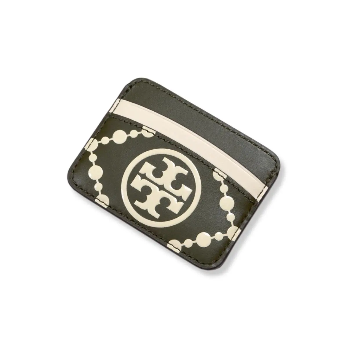 Tory Burch Lecci Green Cream T Monogram Embossed Leather Card Case Wallet TB-059