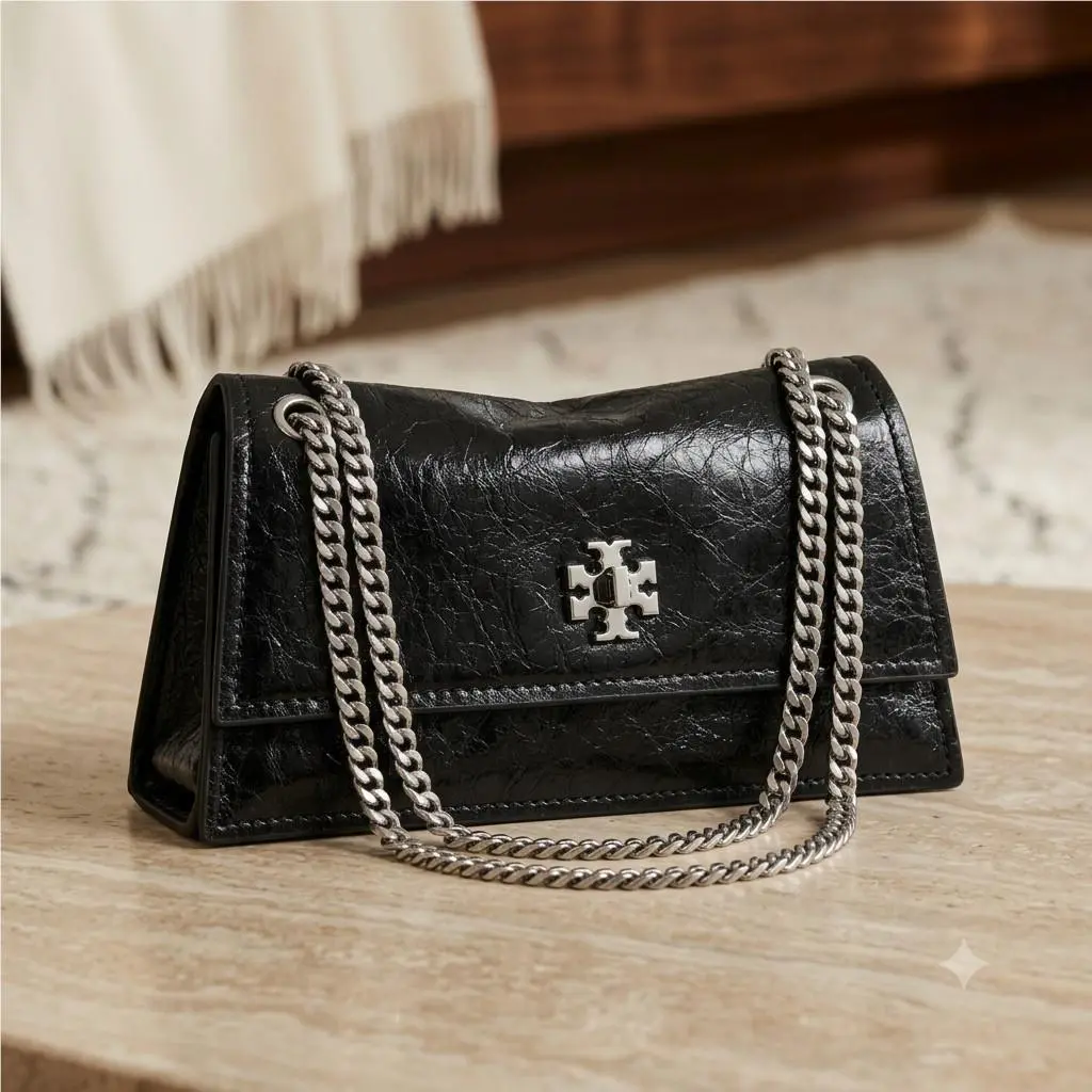 Tory Burch Kira Black Leather Turnlock Mini Shoulder Bag/crossbody Bag