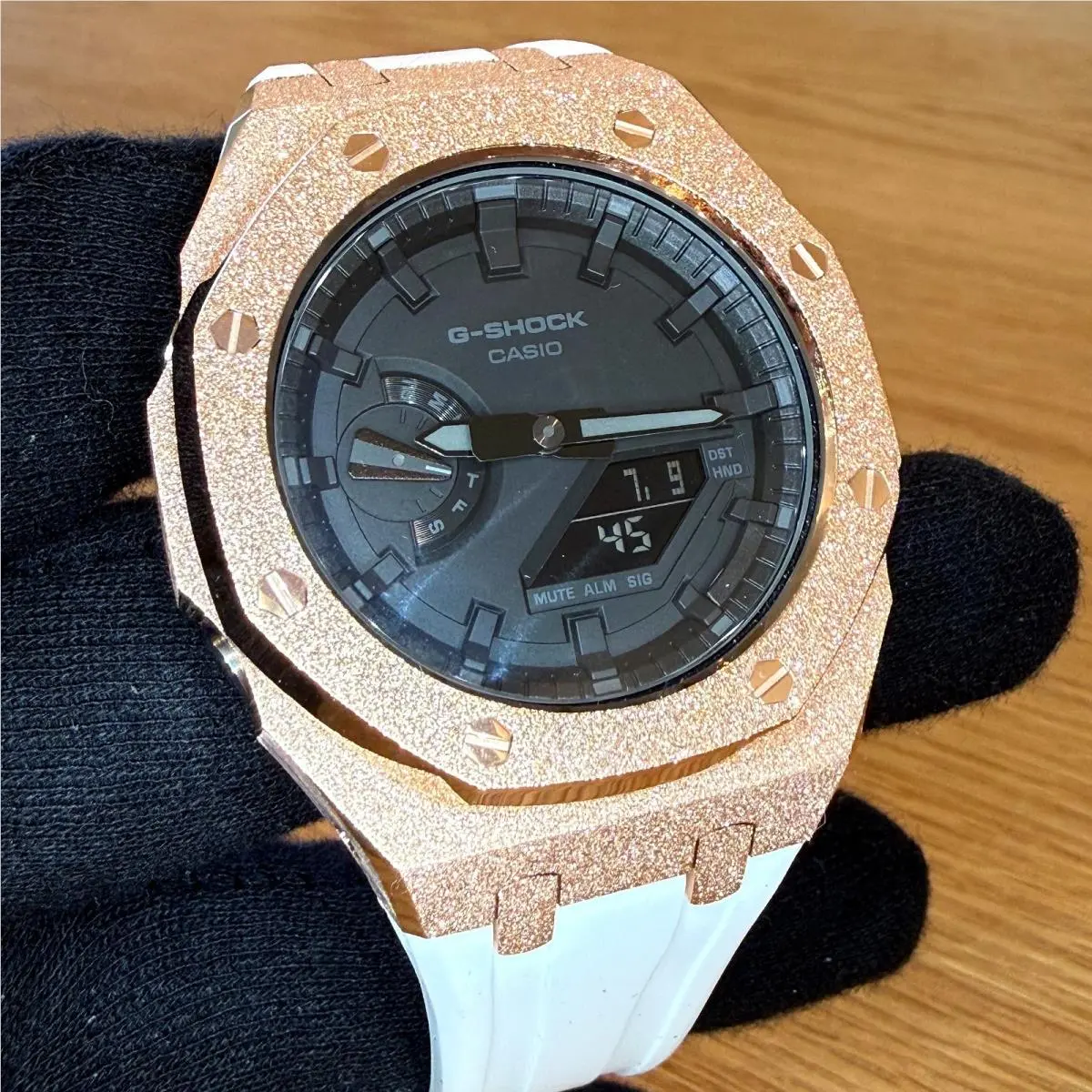 Casio Rose Gold Modded Frosted Metal G Shock Watch GA2100 Rubber Strap