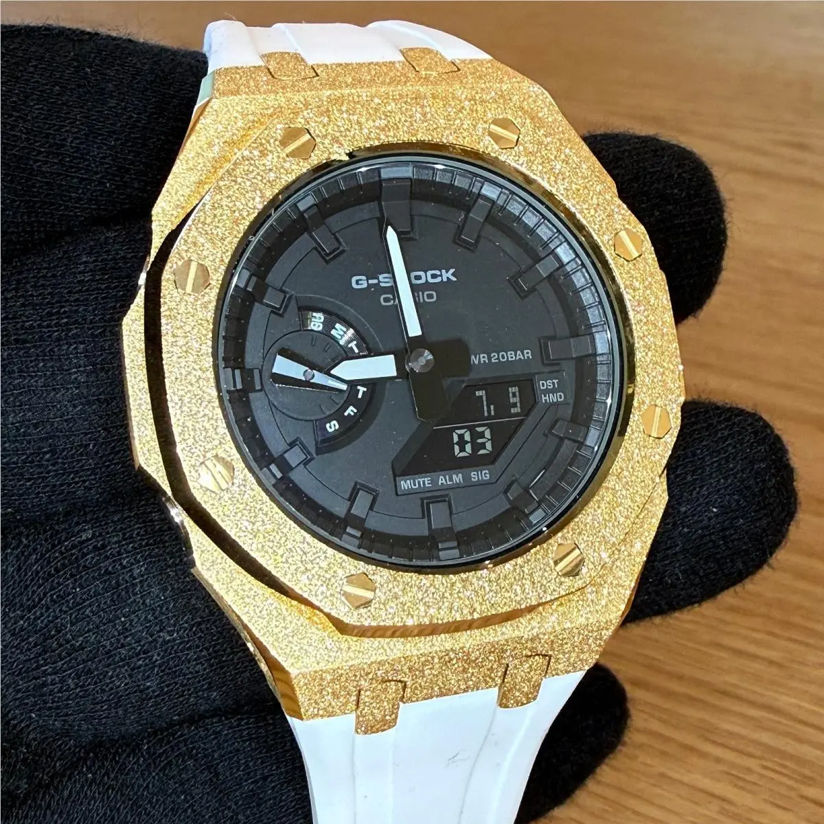 Gold Custom Frosted Metal G Shock Watch GA2100 Rubber Strap by Casio