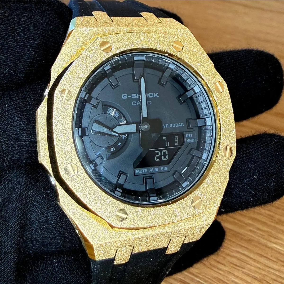 Gold Custom Frosted Metal G Shock Watch GA2100 Rubber Strap Black by Casio
