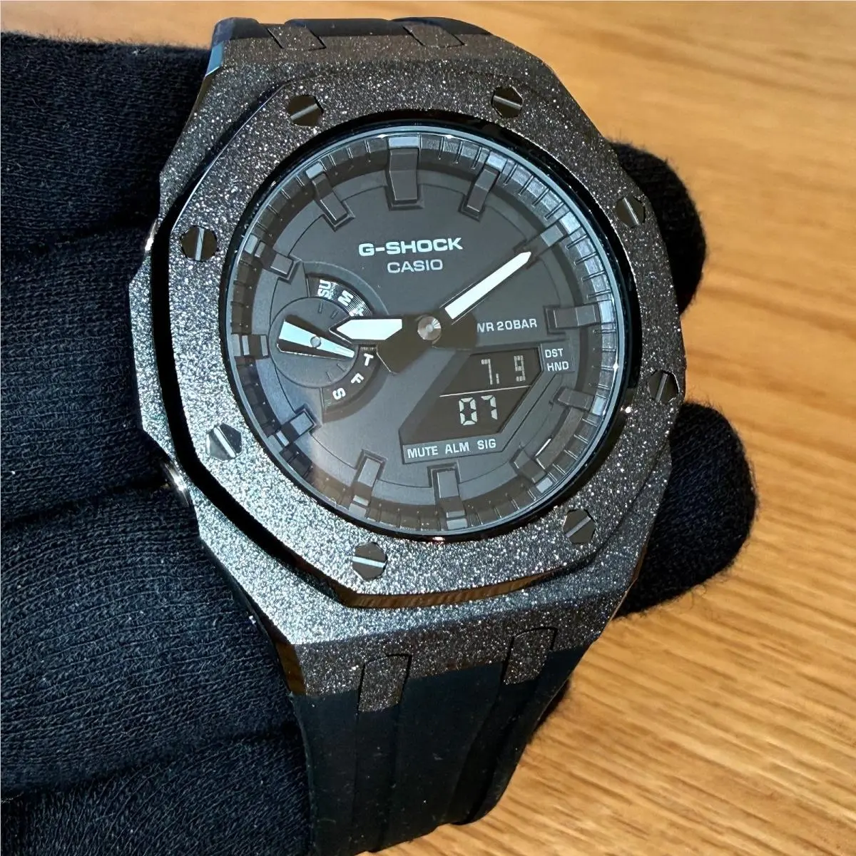 Black Modded Frosted Metal G Shock Watch GA2100 Rubber Strap Black by Casio