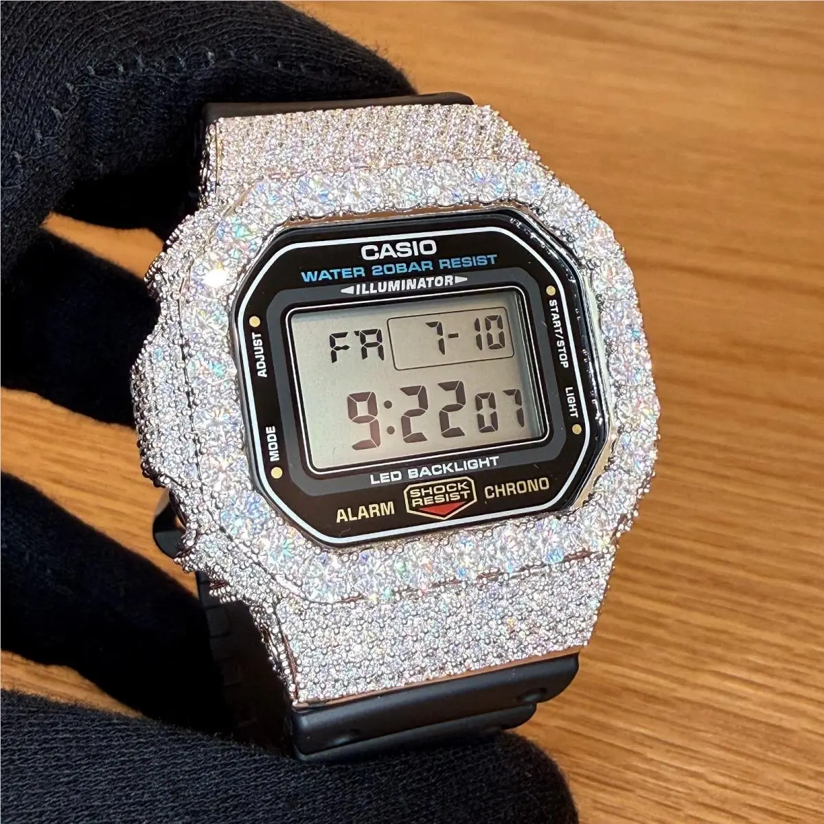 G Shock DW5600 Custom Moissanite Iced Out Watch by Casio