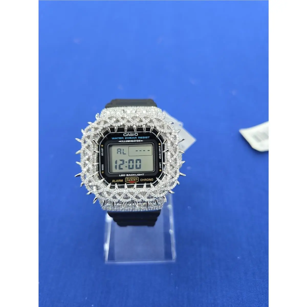 Moissanite G Shock Watch Casio 5600 Model Black Color Band Silver Color Bezel