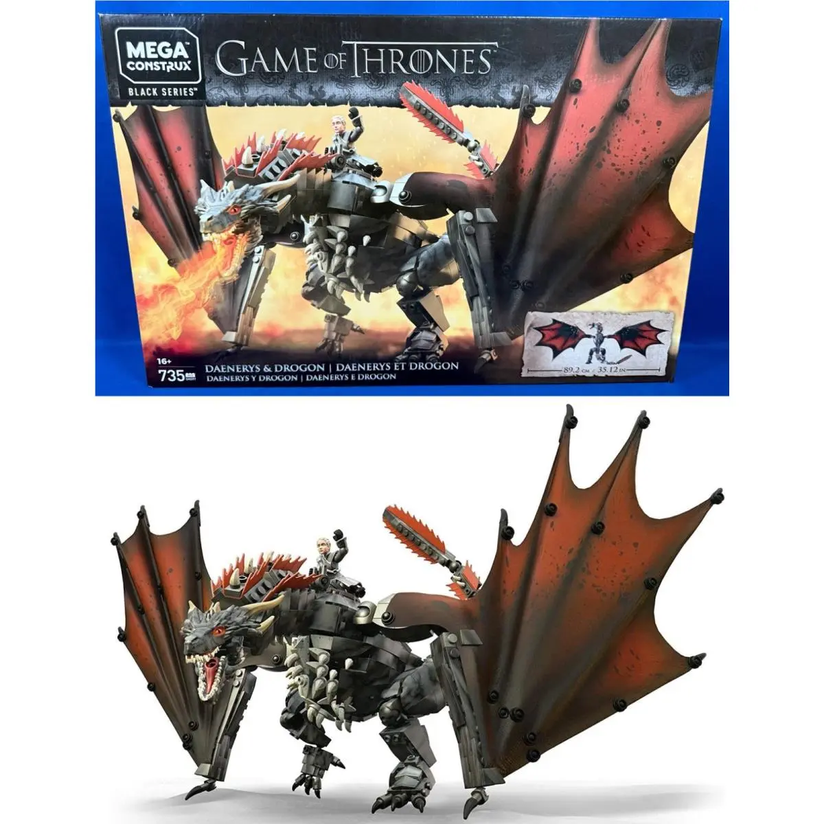 Daenerys Drogon Mega Bloks Construx Game OF Thrones Black Series Dragon GKG97