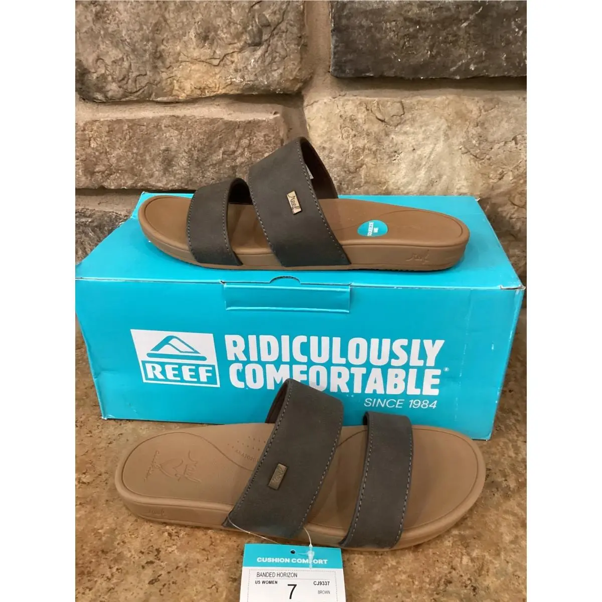 Reef Banded Horizon Brown Double Strap Slide Sandals CJ9337 Womens Size 7
