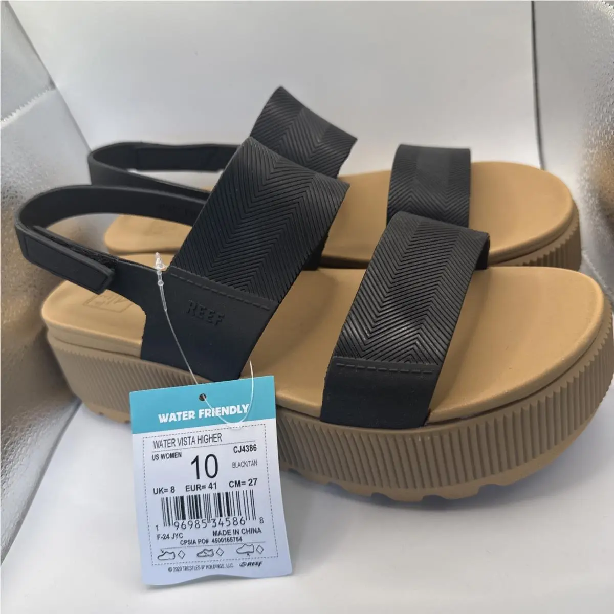 Reef Water Vista Higher Black Platform Sandals Womens 10 Water Friendly