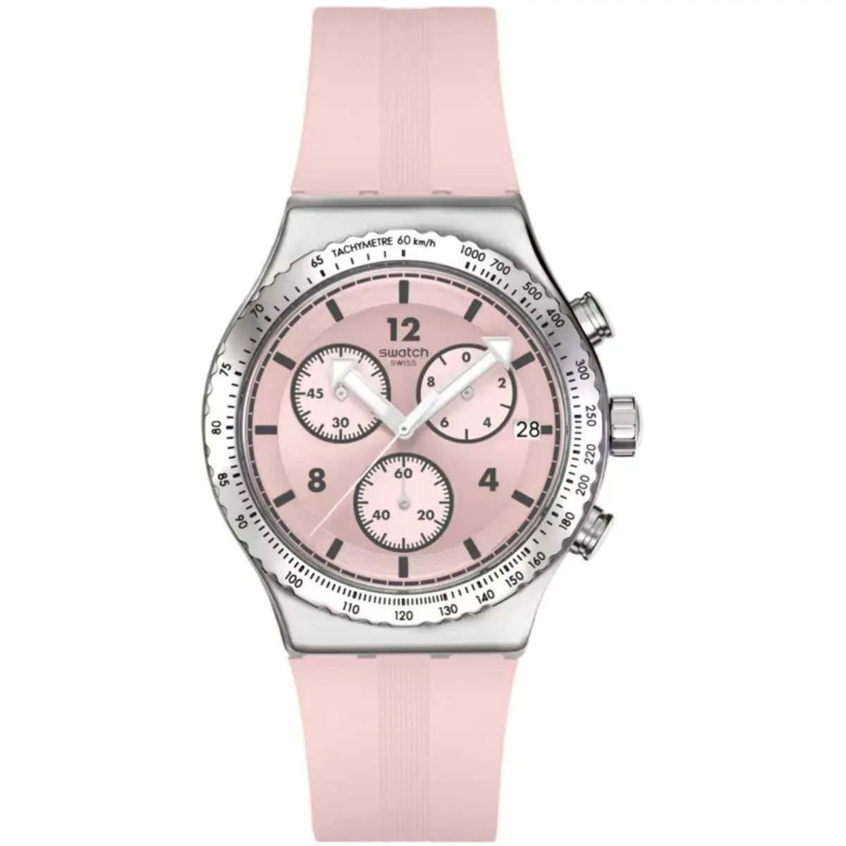 Swatch Women`s Watch Swatch Essentials Poppingly Pink Chrono Rubber Strap YVS532