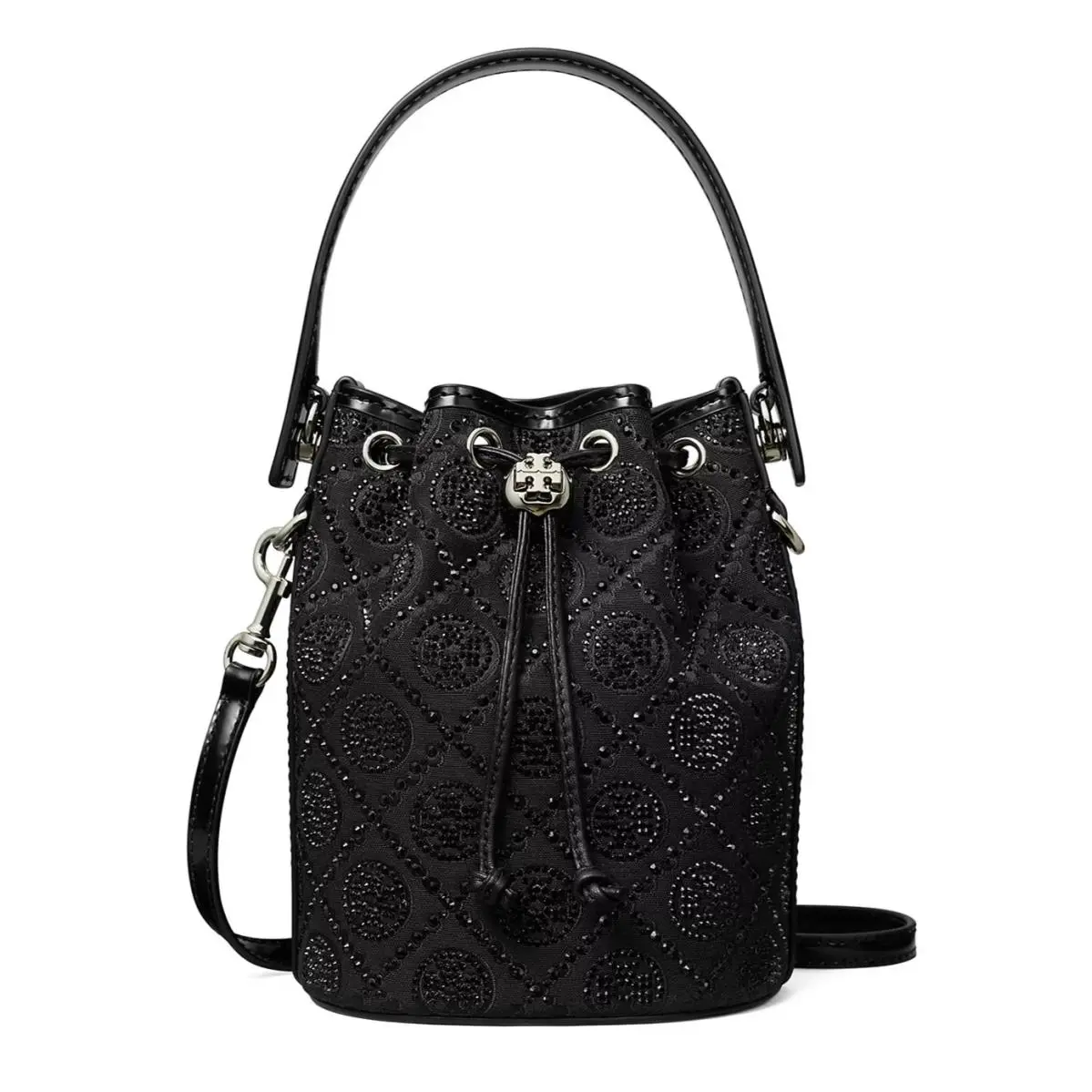 Tory Burch T Monogram Hotfix Sequin Embellished Black Mini Bucket Bag