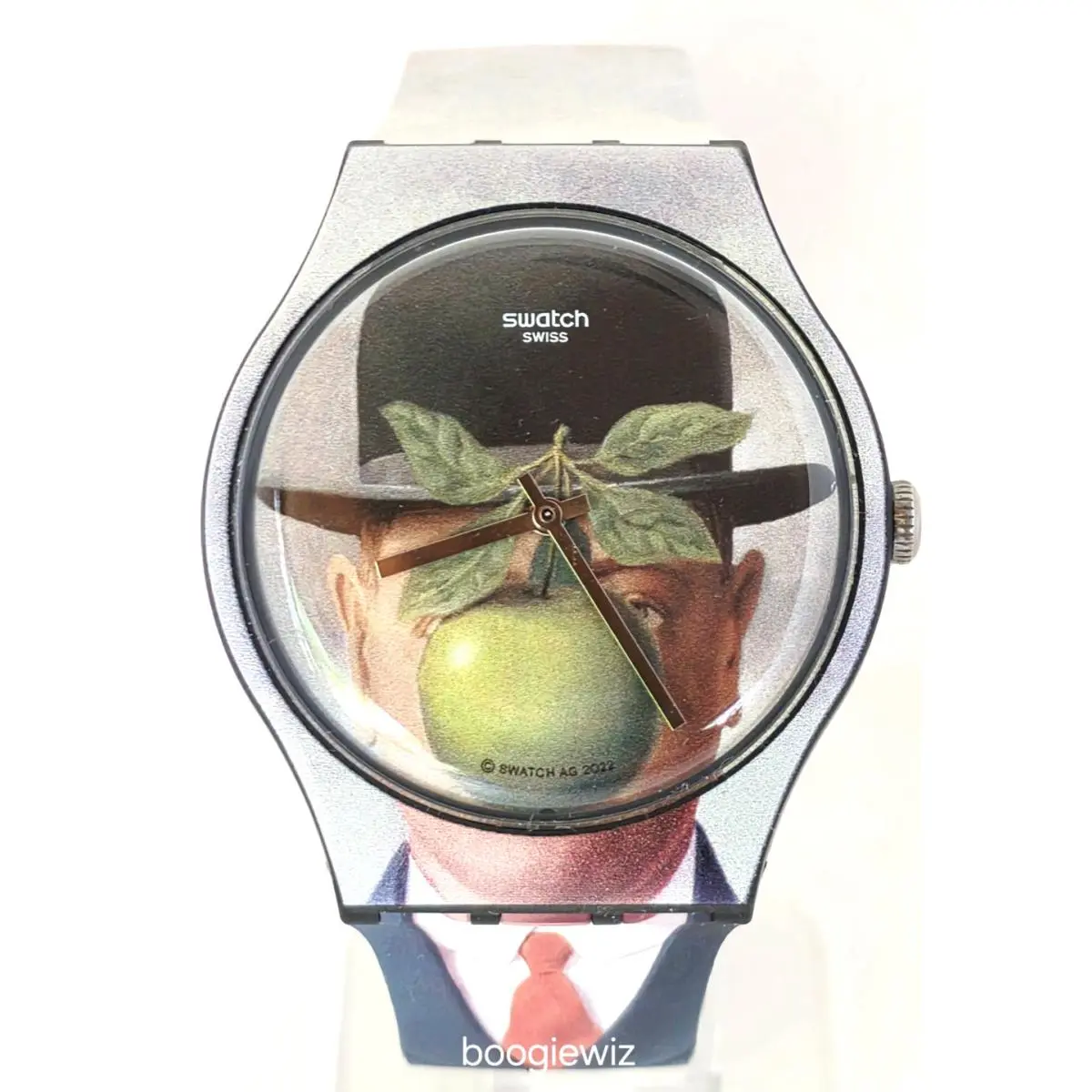 Swiss Swatch LE Fils DE L`homme BY Rene Magritte Silicone Watch 41mm SUOZ350