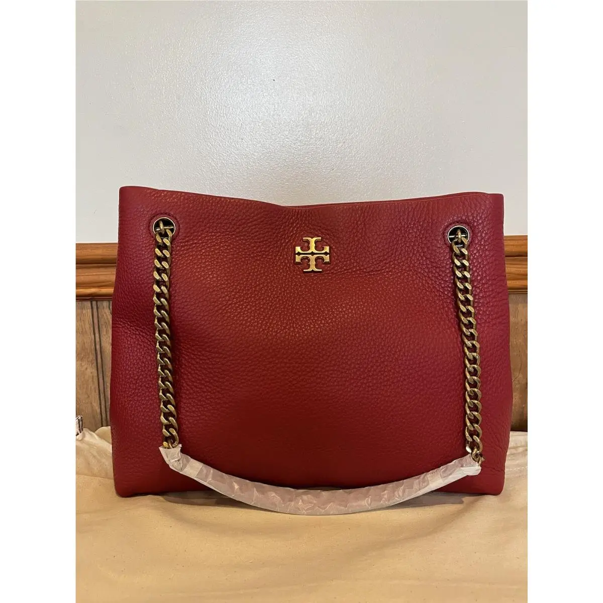 Tory Burch Kira Leather Tote Redstone Red Grained Leather Snap