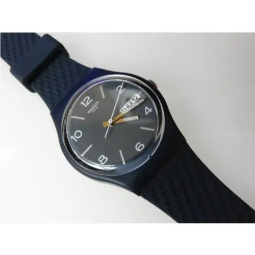 Laserata Stunning Dark Blue Swatch w Knit Silicone Strap Day/date Nib-rare