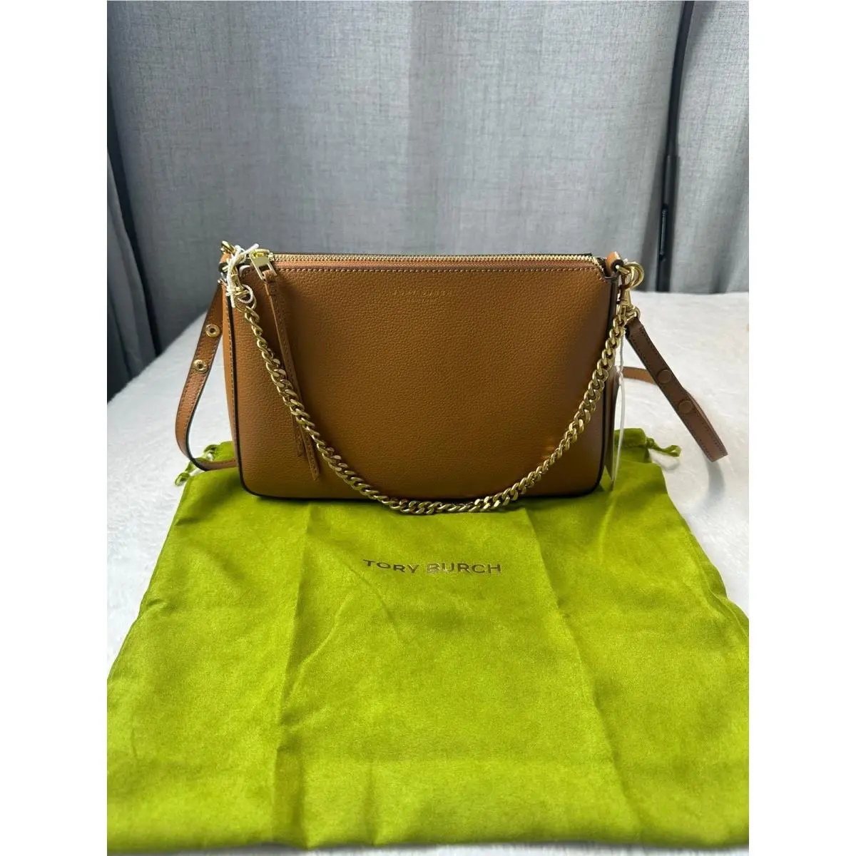 Tory Burch Perry Shoulder Bag Women OS Autumn Brown Pebbled Leather 175544