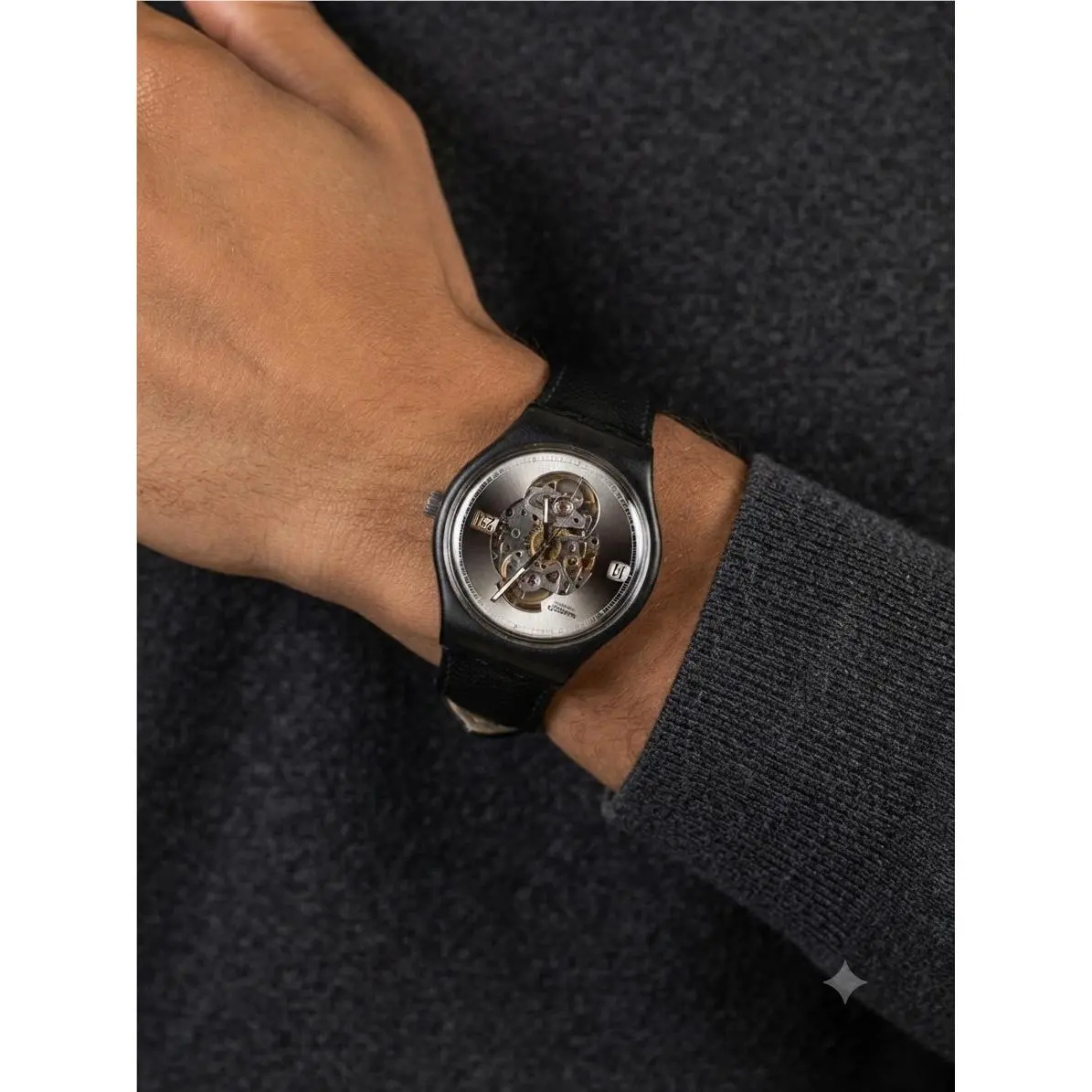 Vintage Swatch Automatic 23 Jewels Skeleton Watch Deadstock Swiss Made Black