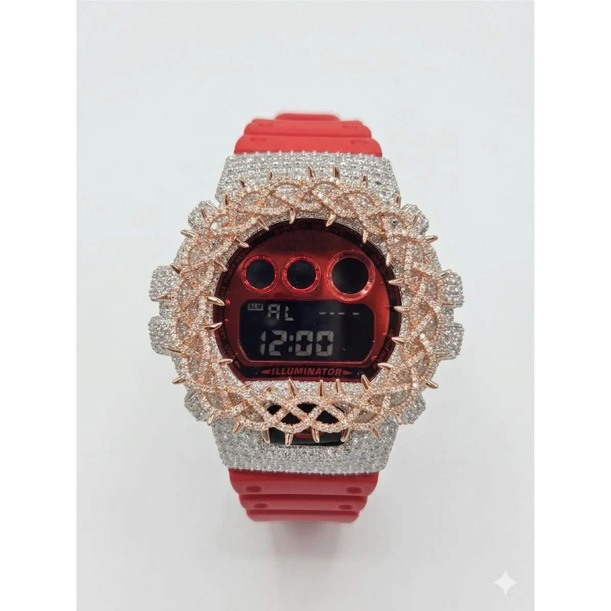 Casio G-shock Watch Moissanite Rhd-rose Gold Gspiked Bezel Red Band New