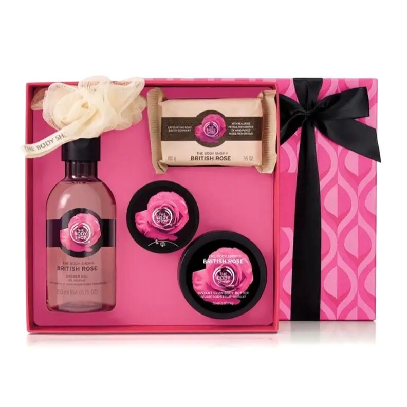 British Rose The Body Shop Gift Set Box Pink Body Wash Loofah Cream by THE BODY SHOP