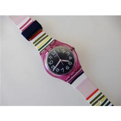 Funny Lines Colorful Funky Striped Swatch with Silicone Strap Nib-rare