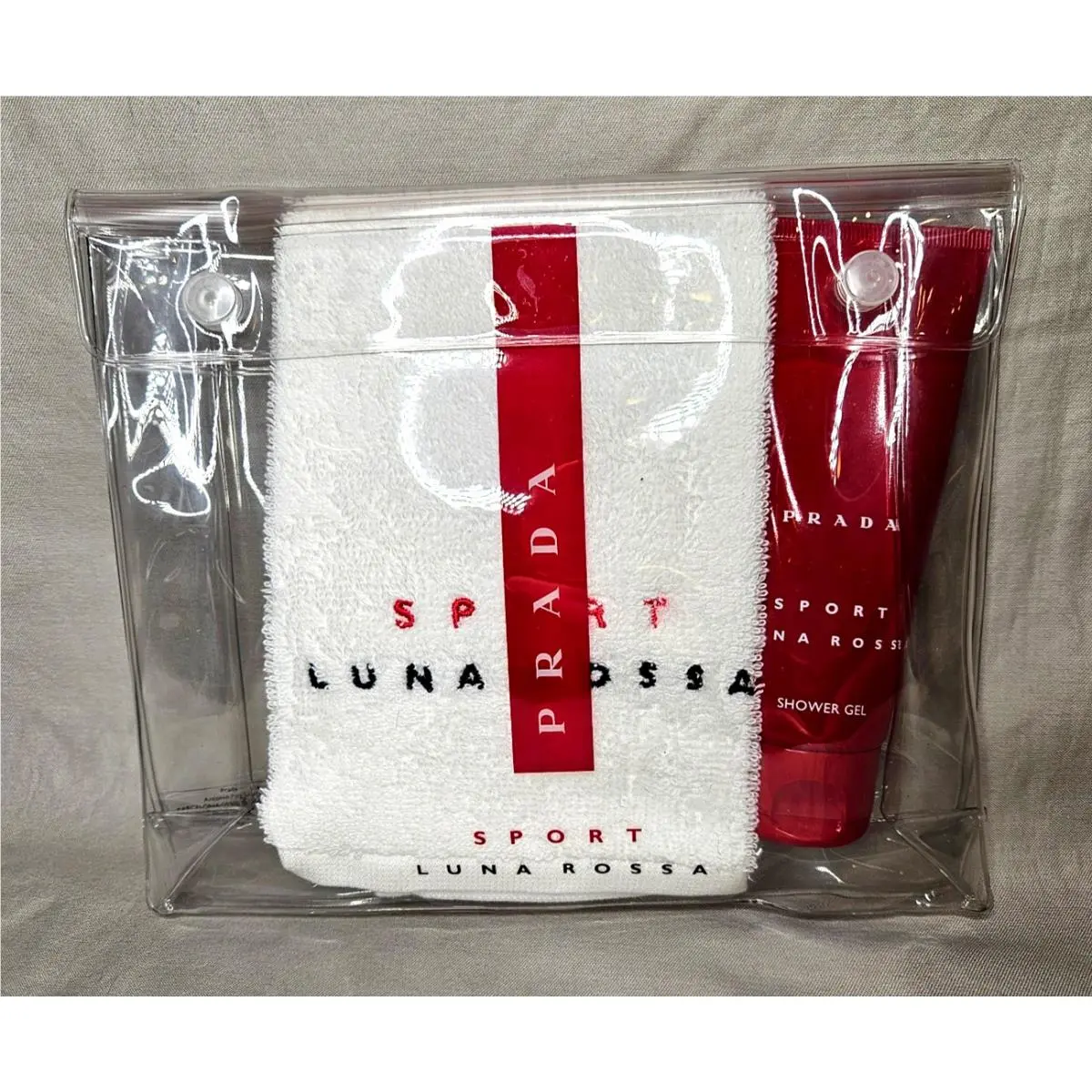Prada Sport Luna Ross Shower Gel 3.4oz Mens Kit Set Embroidered Face Towel Pouch