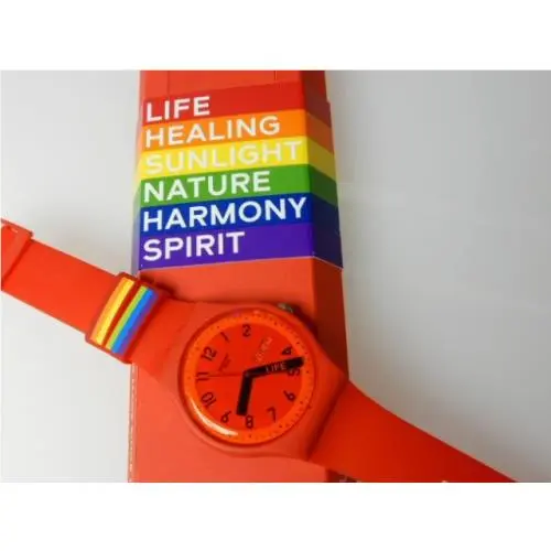 New Gents Proudly Red Gents Life w Pride Flag  D/d Silicone Strap Nib-rare by Swatch