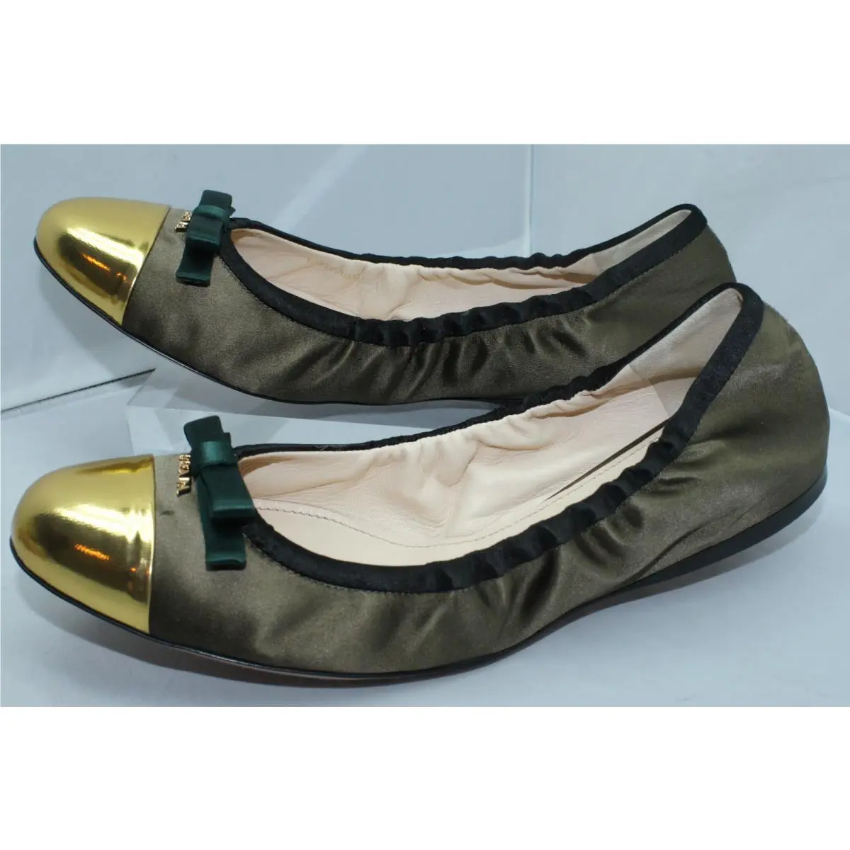 Prada Women`s Shoes Ballerina Flats Size 37 Green Gold Ballet