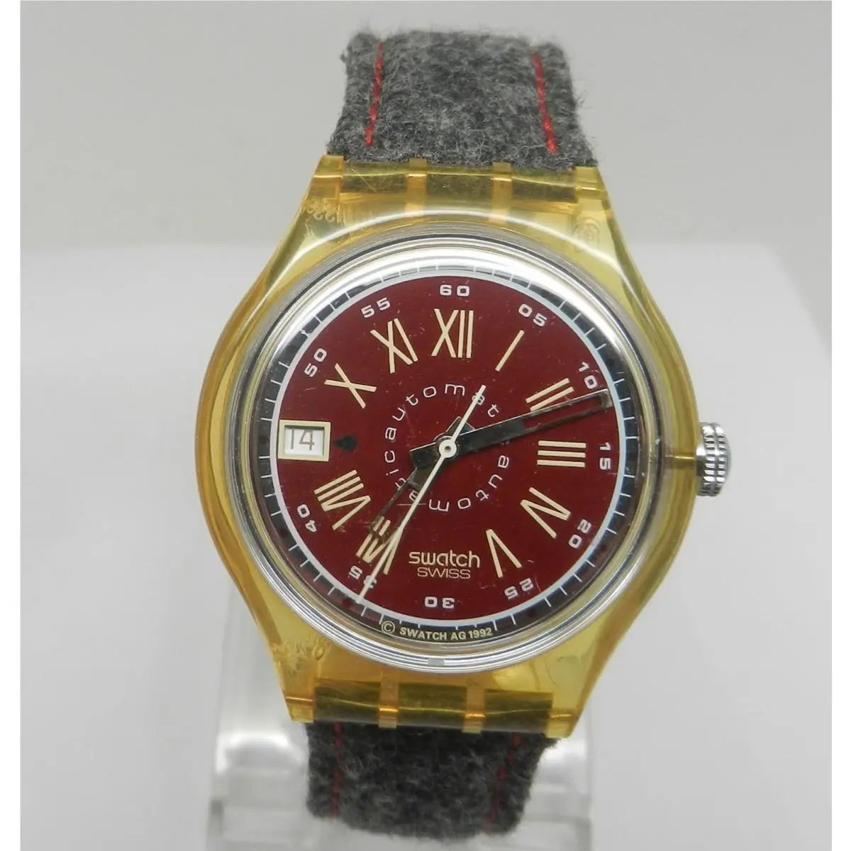 Vintage 37mm Swatch Originals Automatic 1993 Watch Nos Old Stock Burgundy
